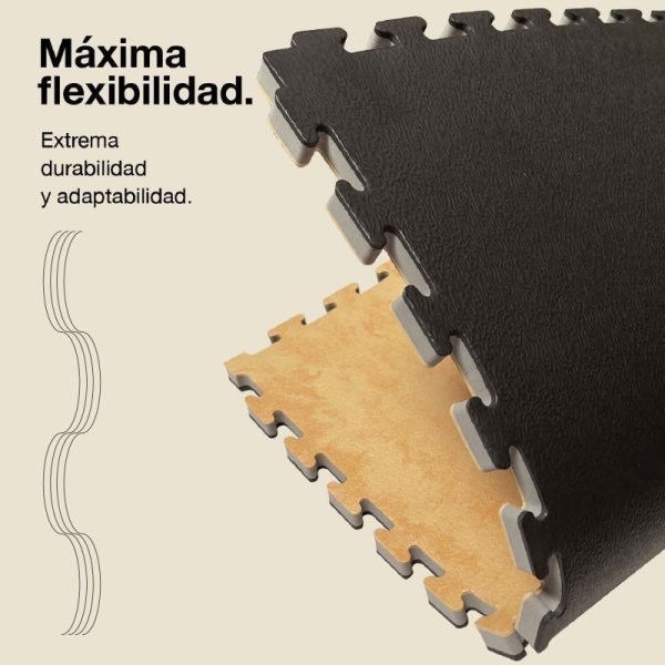 Tatami Puzzle 2,5cm 100x100cm Densidad Superior - Superficie Antideslizante Texturizada, reversible Madera/Negro | Máxima Flexibilidad