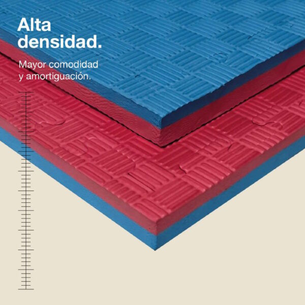 Tatami Puzzle 2cm 100x100cm - Superficie Antideslizante F, reversible Azul/Rojo | Alta Densidad