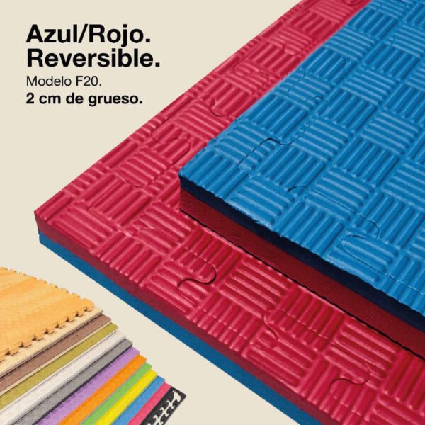Tatami Puzzle 2cm 100x100cm - Superficie Antideslizante F, reversible Azul/Rojo | Color Reversible