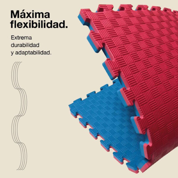 Tatami Puzzle 2cm 100x100cm - Superficie Antideslizante F, reversible Azul/Rojo | Máxima Flexibilidad