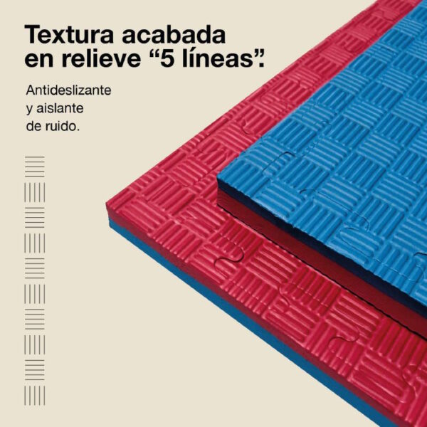 Tatami Puzzle 2cm 100x100cm - Superficie Antideslizante F, reversible Azul/Rojo | Textura Antideslizante