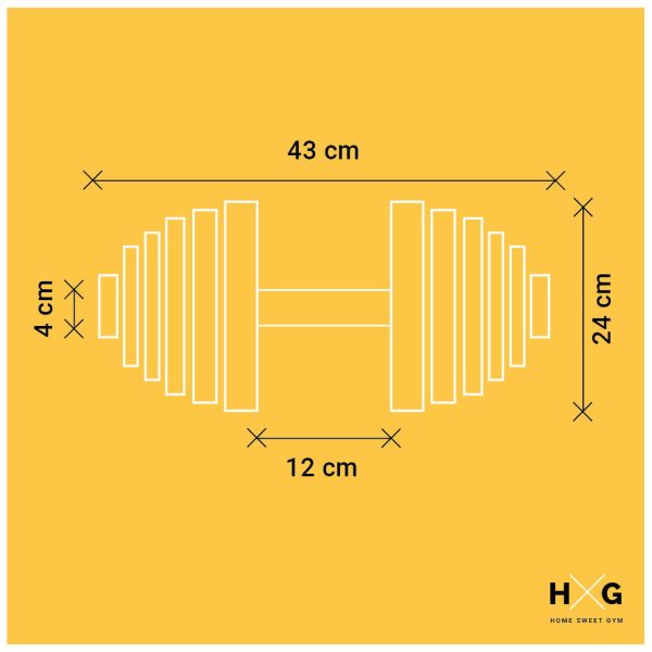 Mancuerna Ajustable de 2kgs a 24kgs - 1ud - Medidas