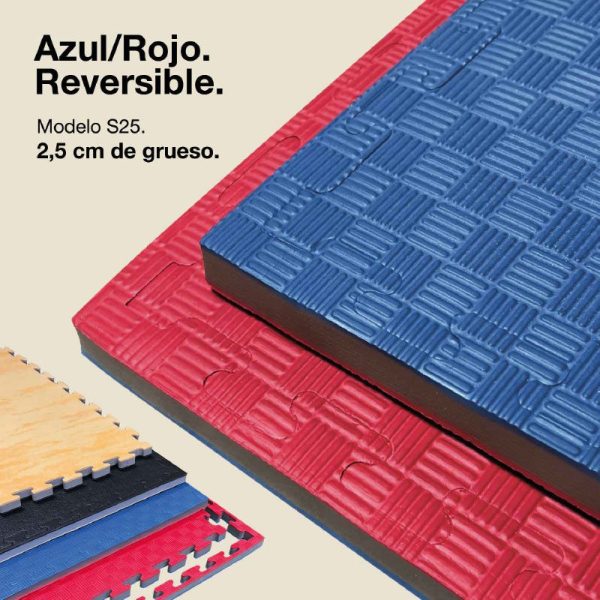 Tatami Puzzle 2,5cm 100x100cm Densidad Superior - Superficie Antideslizante F, reversible Azul/Rojo | Color Reversible