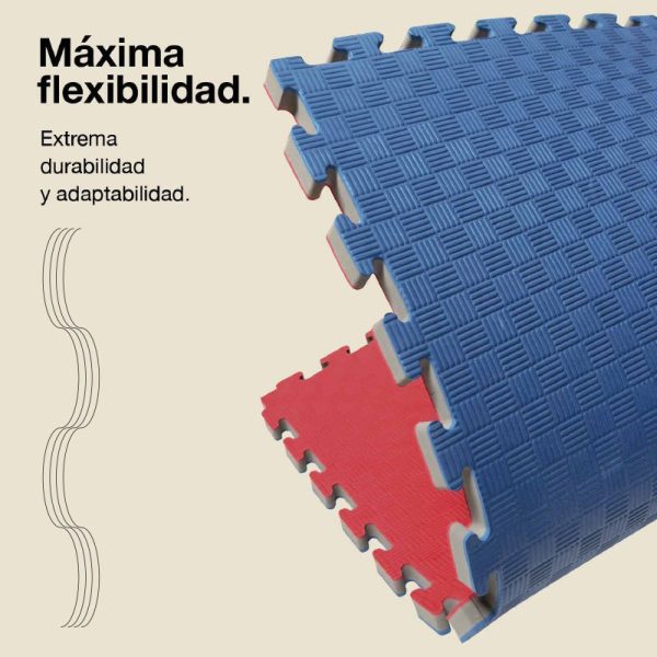 Tatami Puzzle 2,5cm 100x100cm Densidad Superior - Superficie Antideslizante F, reversible Azul/Rojo | Máxima Flexibilidad