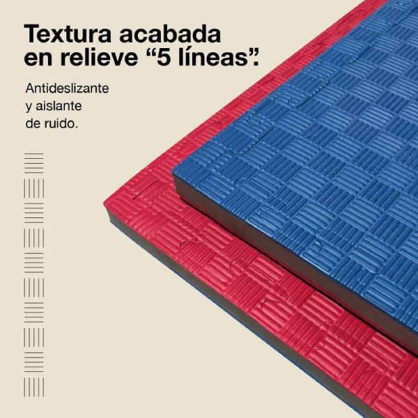 Tatami Puzzle 2,5cm 100x100cm Densidad Superior - Superficie Antideslizante F, reversible Azul/Rojo | Textura Antideslizante