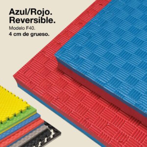 Tatami Puzzle 4cm 100x100cm - Superficie Antideslizante F, reversible Azul/Rojo | Color Reversible