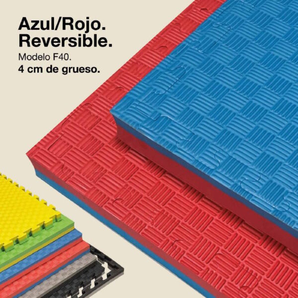 Tatami Puzzle 4cm 100x100cm - Superficie Antideslizante F, reversible Azul/Rojo | Color Reversible