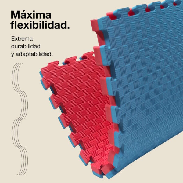 Tatami Puzzle 4cm 100x100cm - Superficie Antideslizante F, reversible Azul/Rojo | Máxima Flexibilidad