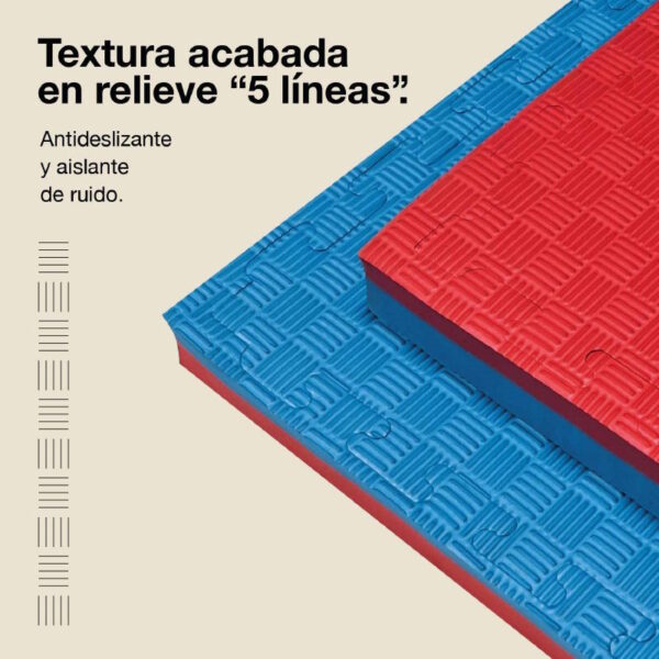 Tatami Puzzle 4cm 100x100cm - Superficie Antideslizante F, reversible Azul/Rojo | Textura Antideslizante