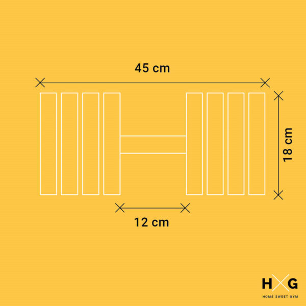 Mancuerna Ajustable de 3,5kgs a 32kgs - 1ud | Detalle Medidas
