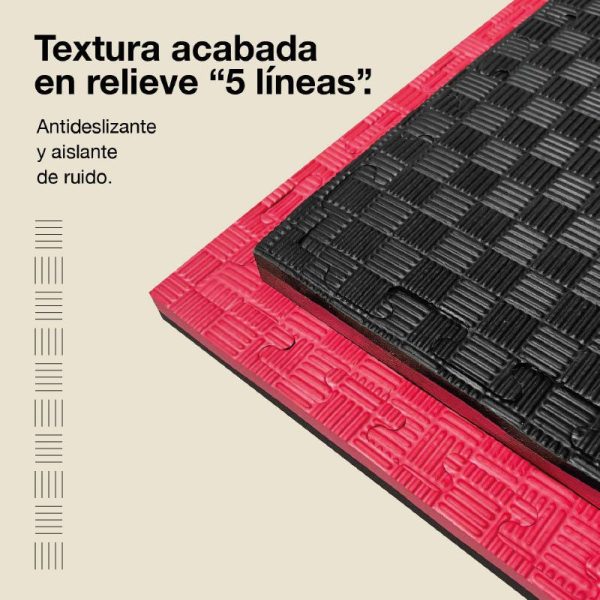 Tatami Puzzle 2,5cm 100x100cm Densidad Superior - Superficie Antideslizante F, reversible Negro/Rojo | Textura Antideslizante