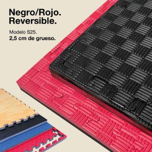 Tatami Puzzle 2,5cm 100x100cm Densidad Superior - Superficie Antideslizante F, reversible Negro/Rojo | Color Reversible