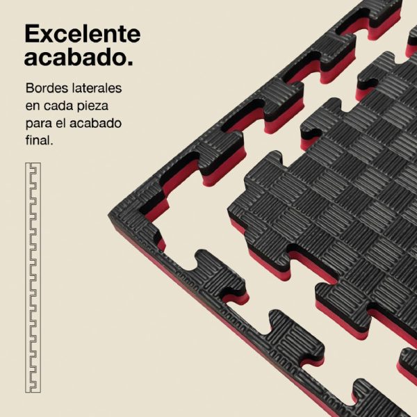 Tatami Puzzle 2,5cm 100x100cm Densidad Superior - Superficie Antideslizante F, reversible Negro/Rojo | Laterales Rectos