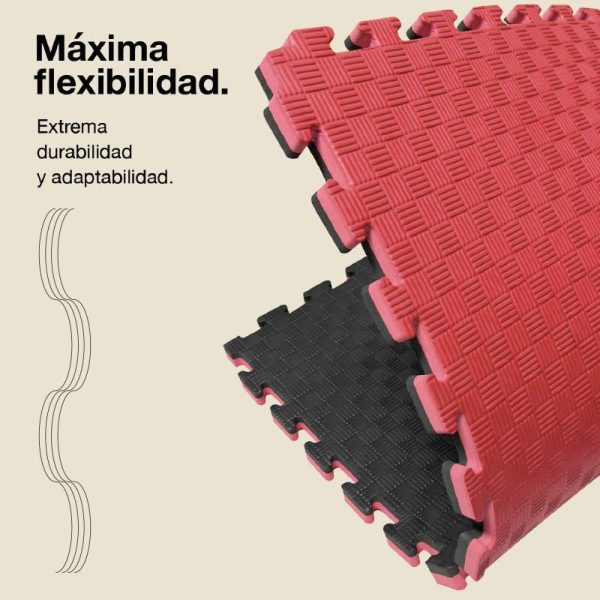 Tatami Puzzle 2,5cm 100x100cm Densidad Superior - Superficie Antideslizante F, reversible Negro/Rojo | Máxima Flexibilidad