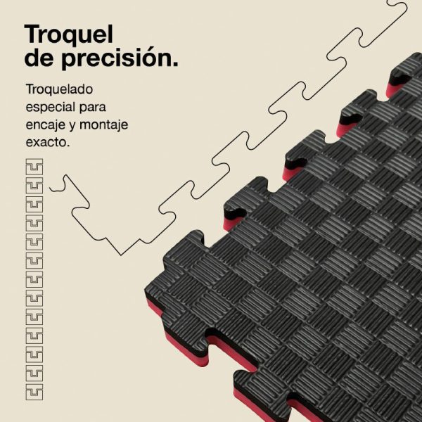 Tatami Puzzle 2,5cm 100x100cm Densidad Superior - Superficie Antideslizante F, reversible Negro/Rojo | Troquel de Precisión
