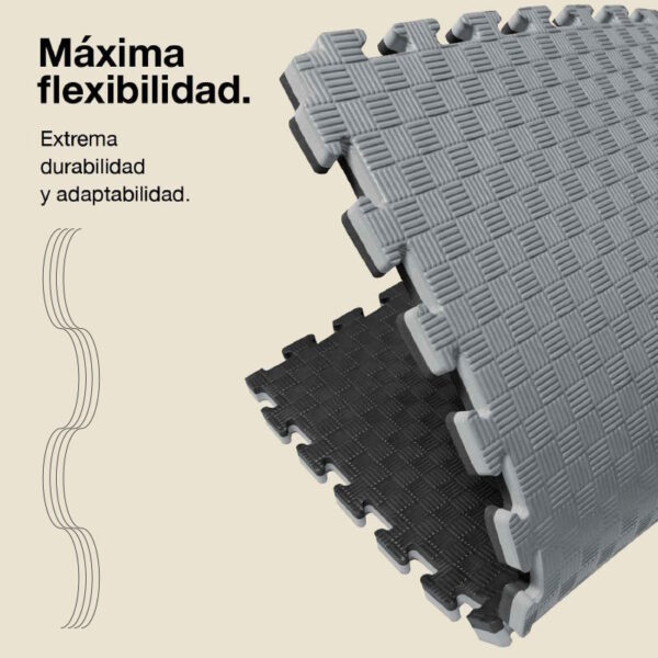 Tatami Puzzle 2cm 100x100cm - Superficie Antideslizante F, reversible Gris/Negro | Máxima Flexibilidad