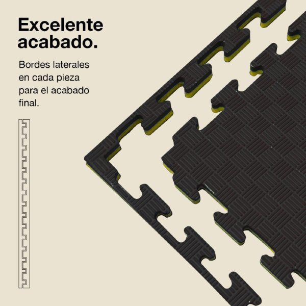 Tatami Puzzle 2,5cm 100x100cm - Superficie Antideslizante F, reversible Amarillo/Negro | Laterales Rectos
