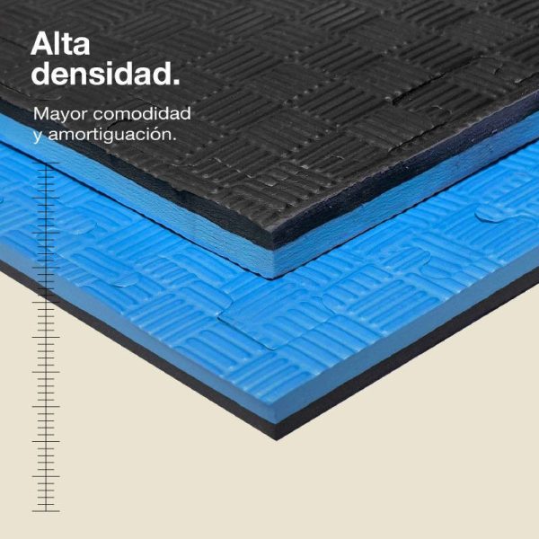 Tatami Puzzle 2,5cm 100x100cm - Superficie Antideslizante F, reversible Azul/Negro | Alta Densidad