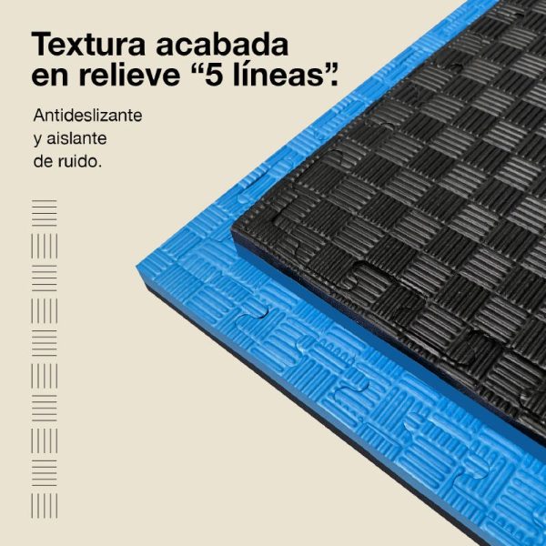 Tatami Puzzle 2,5cm 100x100cm - Superficie Antideslizante F, reversible Azul/Negro | Textura Antideslizante