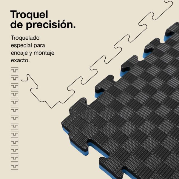Tatami Puzzle 2,5cm 100x100cm - Superficie Antideslizante F, reversible Azul/Negro | Troquel de Precisión