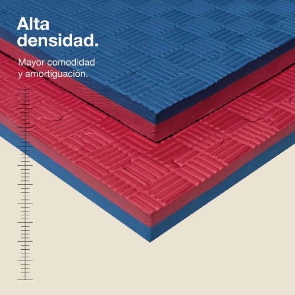 Tatami Puzzle 2,5cm 100x100cm - Superficie Antideslizante F, reversible Azul/Rojo | Alta Densidad