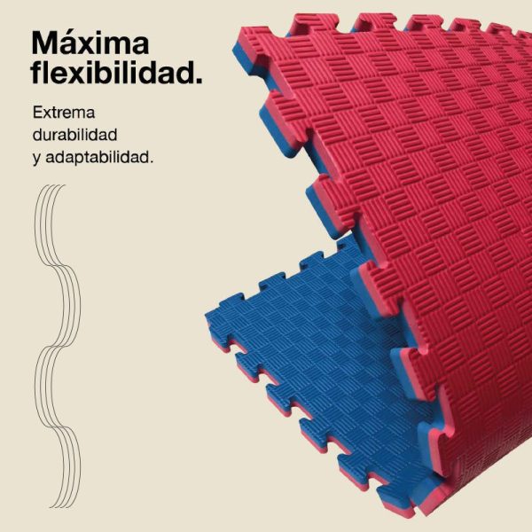 Tatami Puzzle 2,5cm 100x100cm - Superficie Antideslizante F, reversible Azul/Rojo | Máxima Flexibilidad