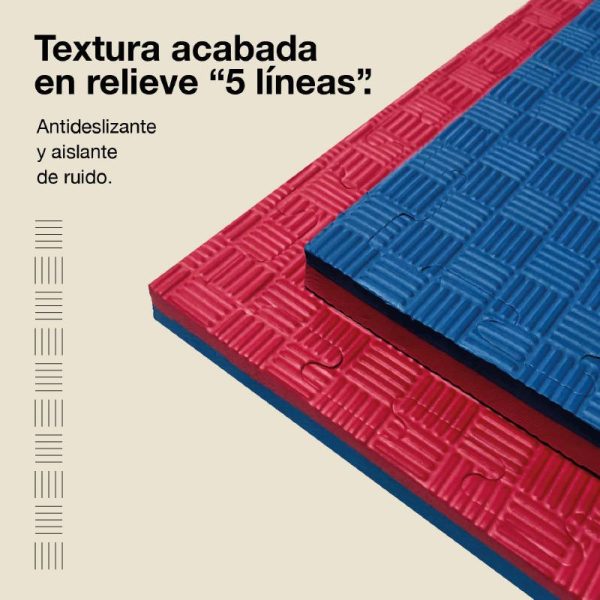Tatami Puzzle 2,5cm 100x100cm - Superficie Antideslizante F, reversible Azul/Rojo | Textura Antideslizante