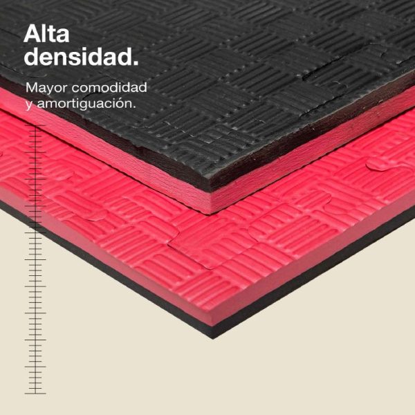 Tatami Puzzle 2,5cm 100x100cm - Superficie Antideslizante F, reversible Negro/Rojo | Alta Densidad