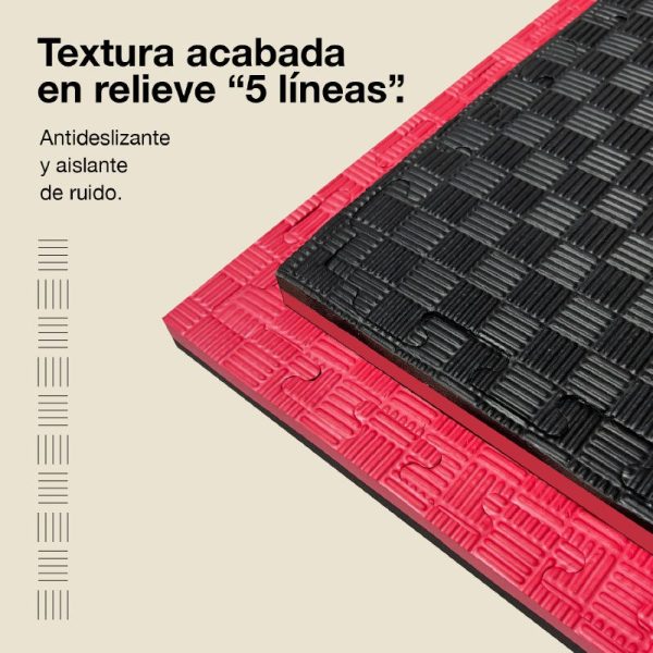 Tatami Puzzle 2,5cm 100x100cm - Superficie Antideslizante F, reversible Negro/Rojo | Textura Antideslizante