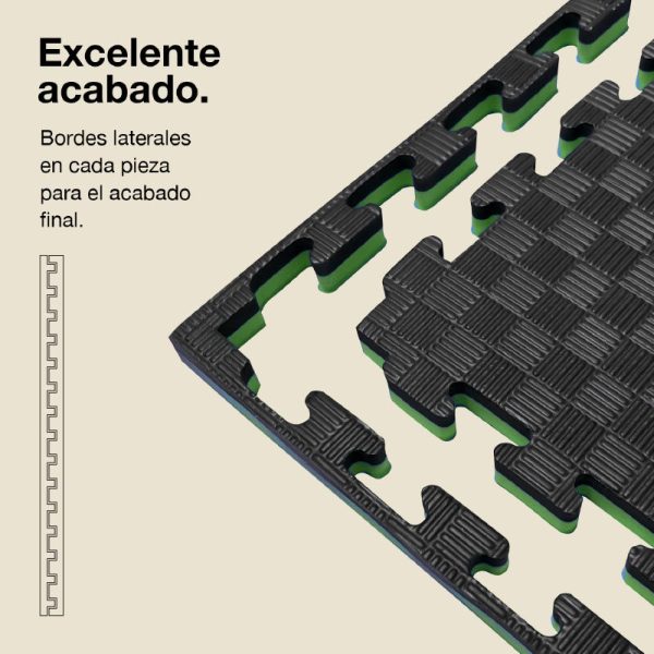 Tatami Puzzle 2,5cm 100x100cm - Superficie Antideslizante F, reversible Negro/Verde | Laterales Rectos