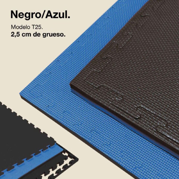 Tatami Puzzle 2,5cm 100x100cm - Superficie Antideslizante T, reversible Azul/Negro | Color Reversible