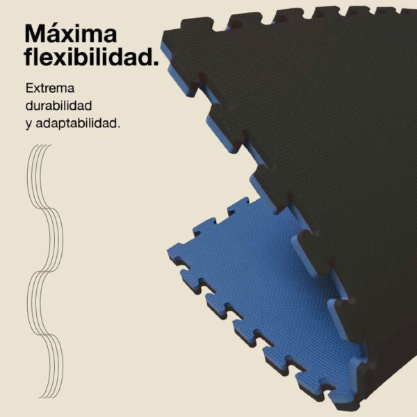 Tatami Puzzle 2,5cm 100x100cm - Superficie Antideslizante T, reversible Azul/Negro | Máxima Flexibilidad