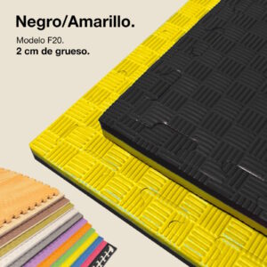 Tatami Puzzle 2cm 100x100cm - Superficie Antideslizante F, reversible Amarillo/Negro | Color Reversible