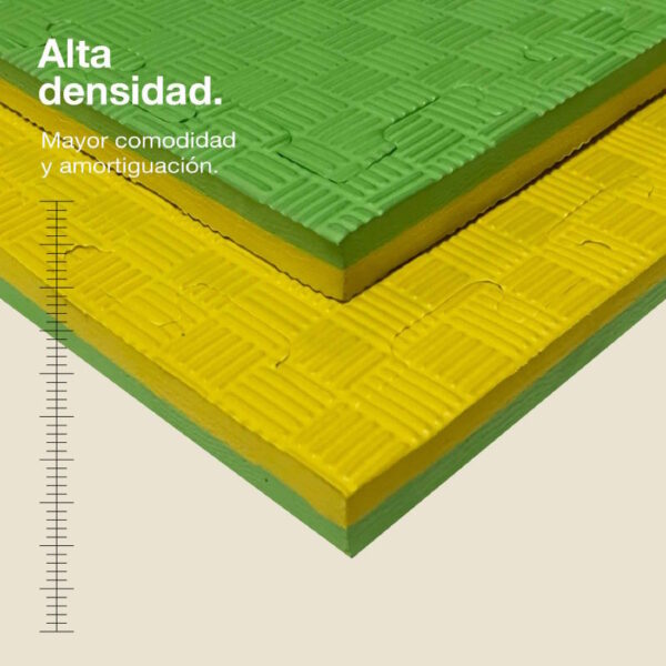 Tatami Puzzle 2cm 100x100cm - Superficie Antideslizante F, reversible Amarillo/Verde | Alta Densidad