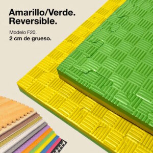 Tatami Puzzle 2cm 100x100cm - Superficie Antideslizante F, reversible Amarillo/Verde | Color Reversible