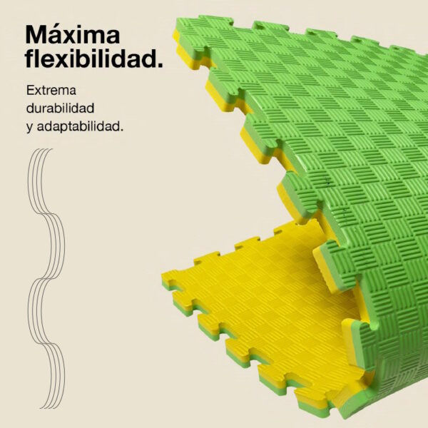 Tatami Puzzle 2cm 100x100cm - Superficie Antideslizante F, reversible Amarillo/Verde | Máxima Flexibilidad