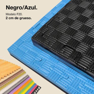 Tatami Puzzle 2cm 100x100cm - Superficie Antideslizante F, reversible Azul/Negro | Color Reversible