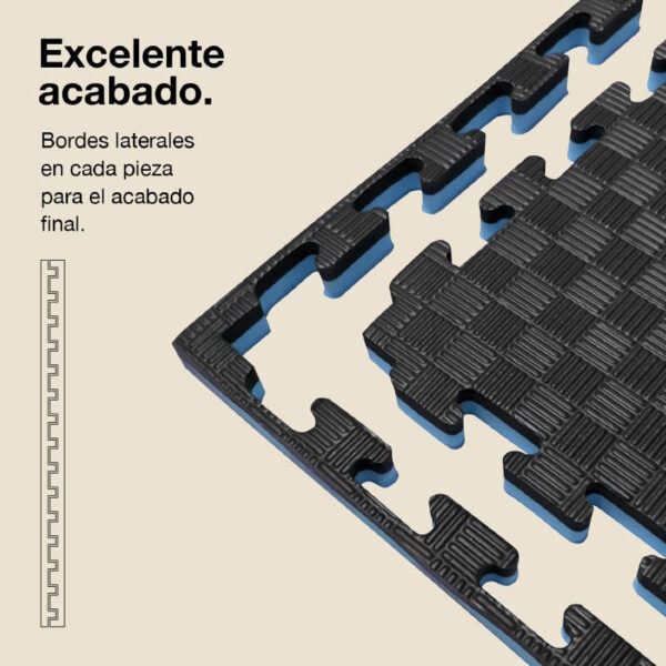 Tatami Puzzle 2cm 100x100cm - Superficie Antideslizante F, reversible Azul/Negro | Laterales Rectos