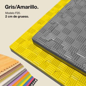 Tatami Puzzle 2cm 100x100cm - Superficie Antideslizante F, reversible Gris/Amarillo | Color Reversible