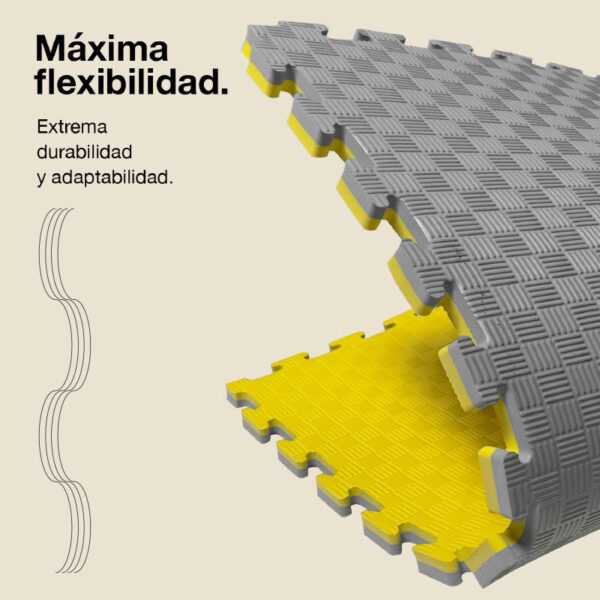 Tatami Puzzle 2cm 100x100cm - Superficie Antideslizante F, reversible Gris/Amarillo | Máxima Flexibilidad