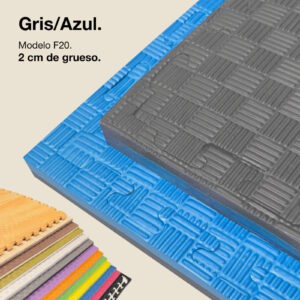 Tatami Puzzle 2cm 100x100cm - Superficie Antideslizante F, reversible Gris/Azul | Color Reversible