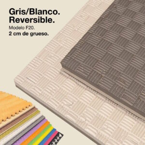 Tatami Puzzle 2cm 100x100cm - Superficie Antideslizante F, reversible Gris/Blanco | Color Reversible