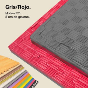 Tatami Puzzle 2cm 100x100cm - Superficie Antideslizante F, reversible Gris/Rojo | Color Reversible