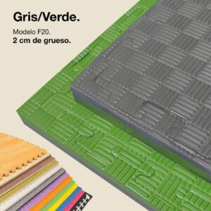 Tatami Puzzle 2cm 100x100cm - Superficie Antideslizante F, reversible Gris/Verde | Color Reversible