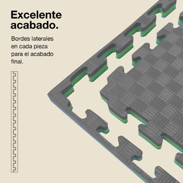 Tatami Puzzle 2cm 100x100cm - Superficie Antideslizante F, reversible Gris/Verde | Laterales Rectos