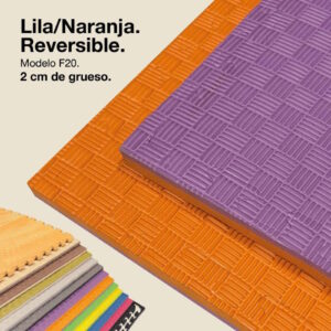 Tatami Puzzle 2cm 100x100cm - Superficie Antideslizante F, reversible Lila/Naranja | Color Reversible