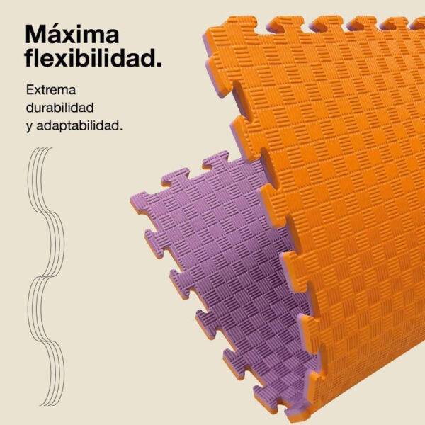 Tatami Puzzle 2cm 100x100cm - Superficie Antideslizante F, reversible Lila/Naranja | Máxima Flexibilidad