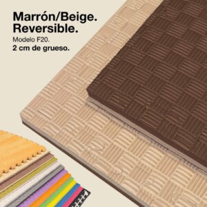 Tatami Puzzle 2cm 100x100cm - Superficie Antideslizante F, reversible Marrón/Beige | Color Reversible