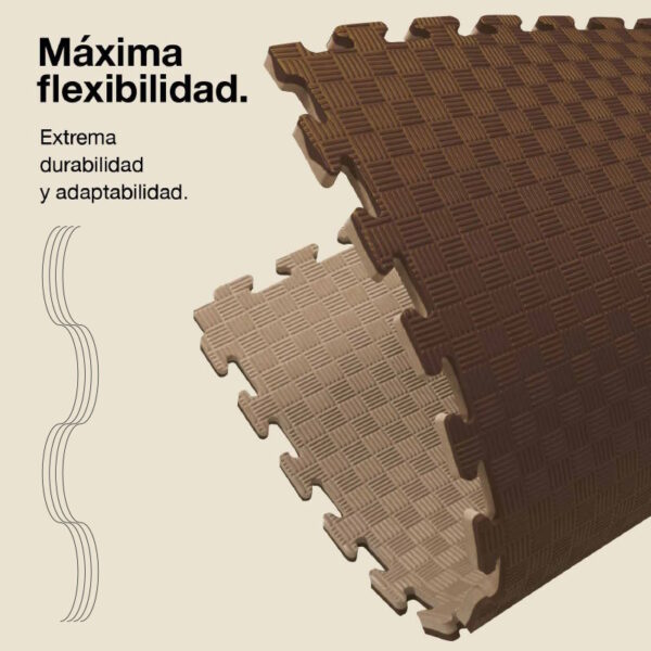 Tatami Puzzle 2cm 100x100cm - Superficie Antideslizante F, reversible Marrón/Beige | Máxima Flexibilidad