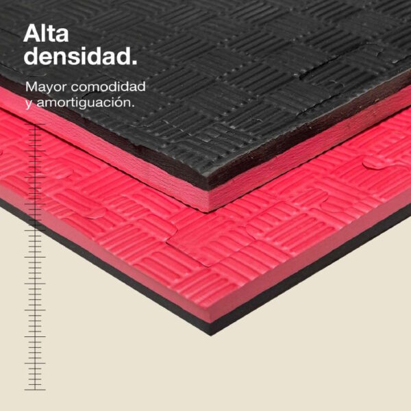 Tatami Puzzle 2cm 100x100cm - Superficie Antideslizante F, reversible Negro/Rojo | Alta Densidad